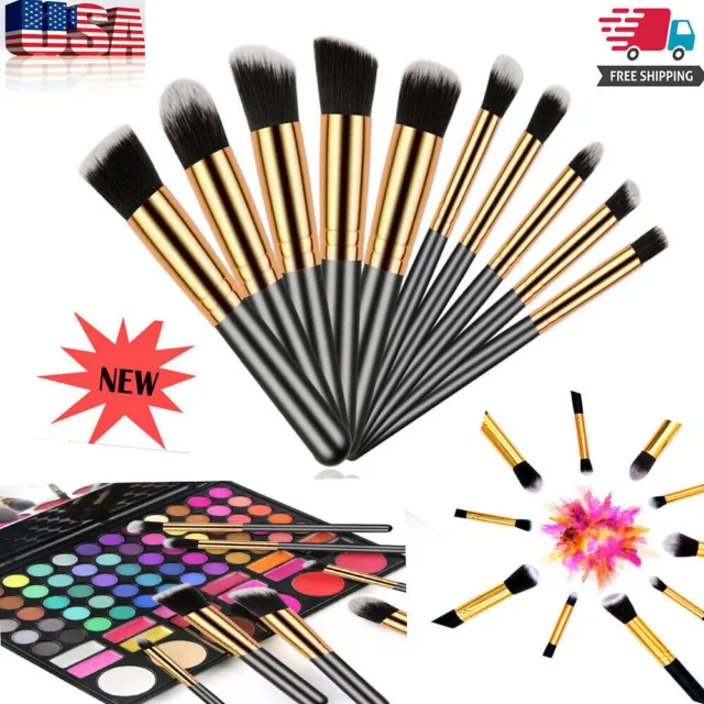 10PCS Pro Makeup Brushes Set Powder Foundation Eyeshadow Blush Brushes Black