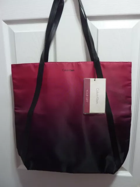 Calvin Klein OMBRE TOTE BAG, Deep Pink/Black Faux Leather Handles, Lined NWT