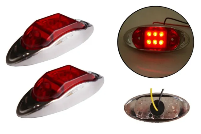 2x 12/24V LED Side Chrome Bezel Marker Red Lights Lamps TRUCK LORRY TRAILER BUS