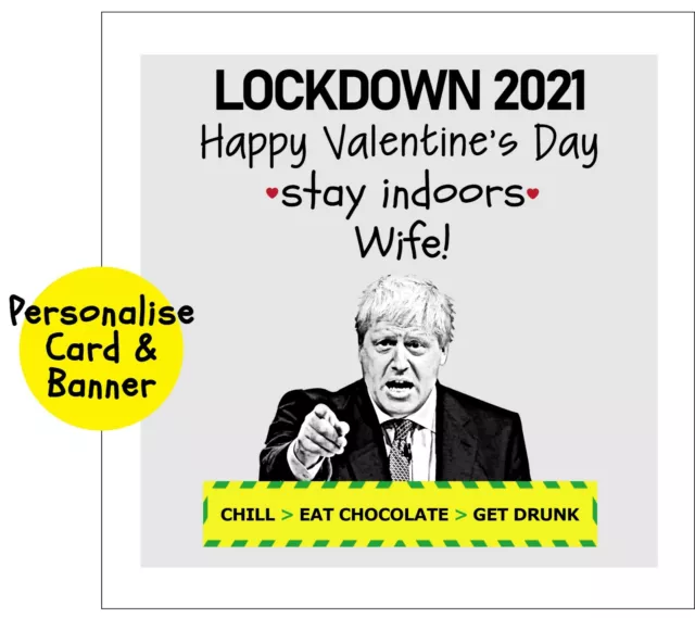 BORIS Funny VALENTINES DAY Card lockdown pandemic personalised RUDE WIFE