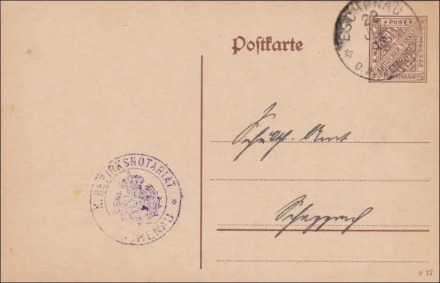 Württemberg: Ganzsache Notariat Eschenau 1918