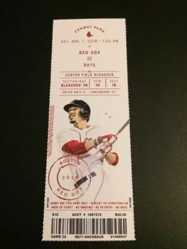 Boston Red Sox 2018 Unused Season Ticket Stubs Fenway Park Near Mint to Mint