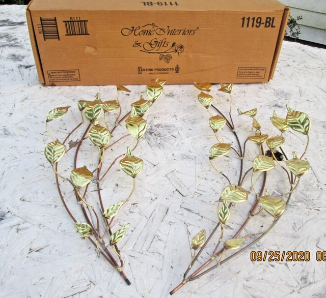 NEW Vtg Home Interiors 17” Wall Art Gold Brass Metal Leaf Flowers HOMCO Set Of 2