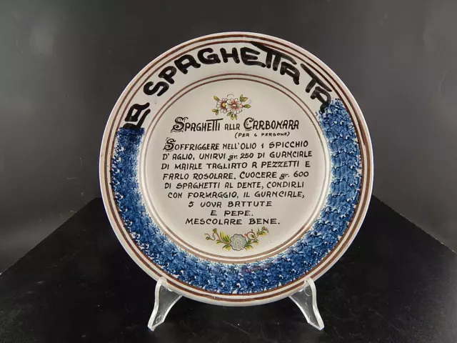 Vintage Placa Artistas De Cerámica Cena Spaghetti Pintado a Mano Hueco Tirreni #