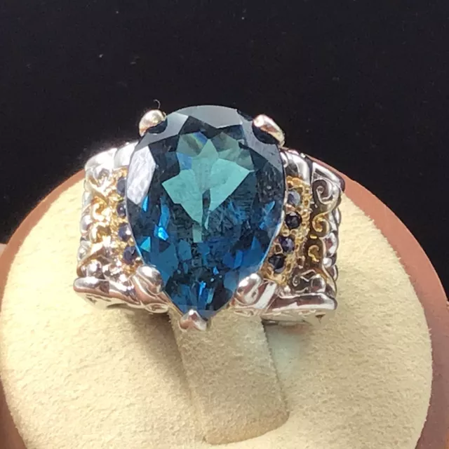 Gems En Vogue London Blue Topaz Ring Sterling Silver And Gold Plate Size 6.75