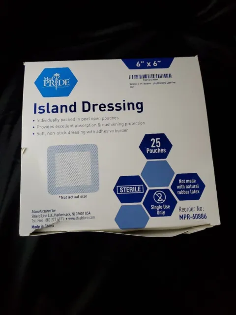 MedPride Island WOUND Dressing - Sterile - 6"x6" 25 Pouches Per Box 06/2025