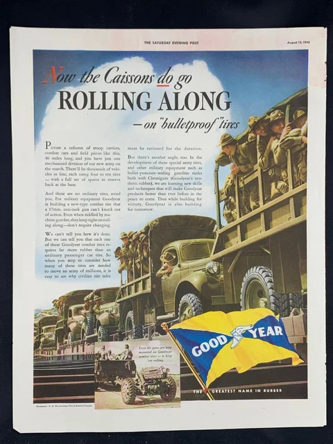 Magazine Ad* - 1942 - Goodyear Tires - World War 2 - Bulletprrof