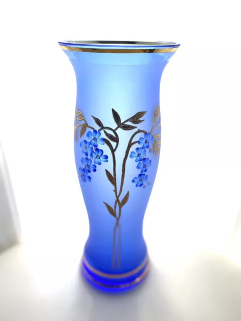 Tall Stunning Cobalt Blue & Gold Gilt Czech Bohemian Art Glass Vase Perfect Cond