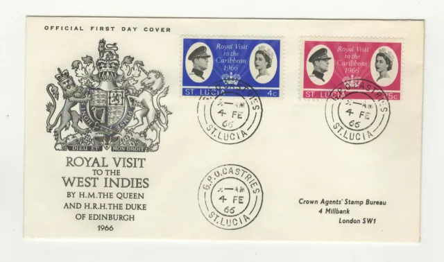 St. Lucia 1966 timbres Royale visit by the Quenn & The Duke FDC /L4863