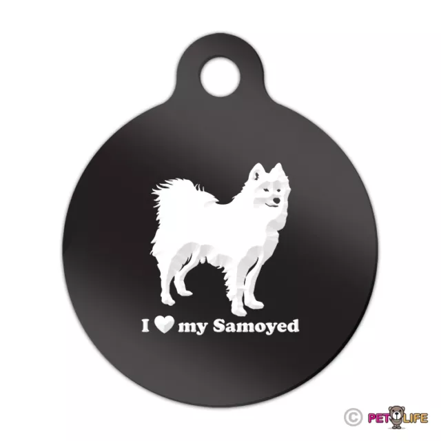 I Love My Samoyed Engraved Keychain Round Tag w/tab sammy Many Colors