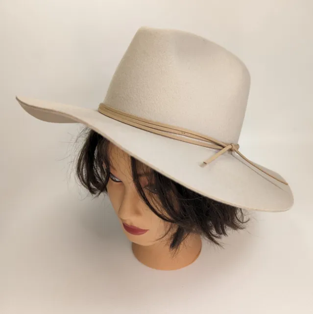 Wyeth Fedora Hat Womens One Size Beige 100% Wool Felt Wide Brim Rancher Cowboy