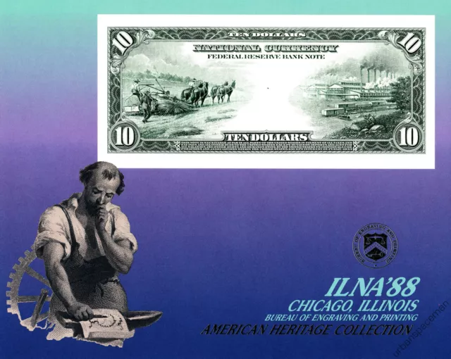 B119 ILNA '88 BEP Souvenir Card back $10 FR Note 1915 (back) Mint