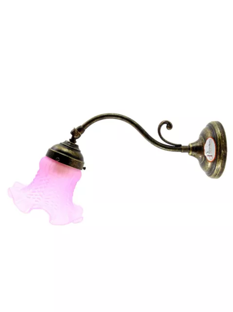 Applique ottone brunito,lampada illuminazione da parete,vetro stile liberty am36
