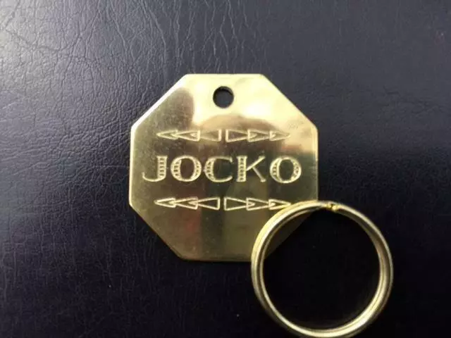 Decrative Solid Brass Octagon  Dog Tag - Custom  Diamond Engraved