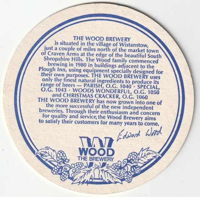 BEER MAT - WOODS BREWERY - WONDERFUL GOOD & STRONG - (Cat No 006) - (1991) 2