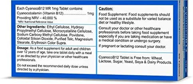 VITAMIN B12 CYANOCOBALAMIN High Strength 1000 Mcg (1Mg) Modified ...