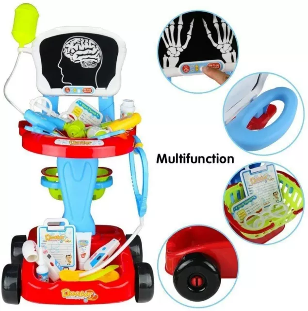 22 Pieza Niños Rojo Doctors Enfermeras Papel Juego Médicos Carrito Juguete Luces