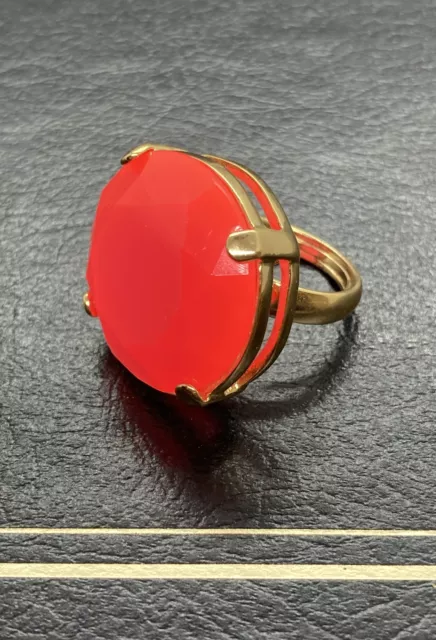 Kate Spade New York Faced Massive Pink Resin Gold Cocktail Ring Size 6