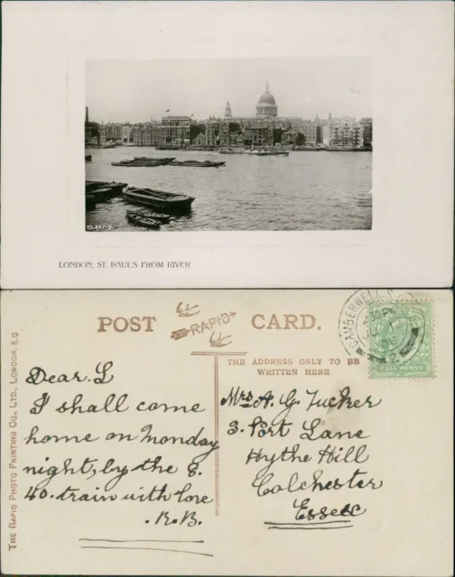 London St Pauls From River RP GB 1908 Cancel Rapid Photo