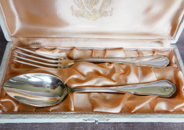 Coffret Couverts Enfants En Metal Argente Orfevrerie St Medard - Modele Filet