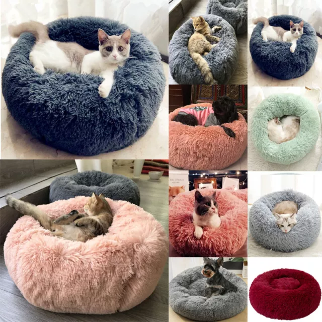 Pet Dog Cat Calming Bed Warm Soft Plush Round Cozy Nest Comfortable Sleeping Mat