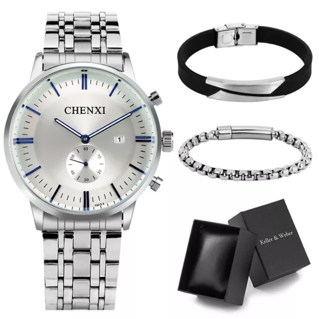 Chenxi Business Date Quarz Herren-Armbanduhr mit 2-teilig/Set Armband Geschenkset