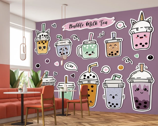 3D BUBBLE TEA A01 Pearl Tea Milk Tea Shop Wallpaper Wall Murals Self