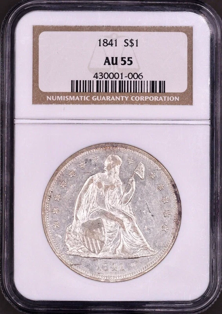 1841 Seated Liberty Dollar NGC AU55 OC-3 - Blast White Flashy Luster
