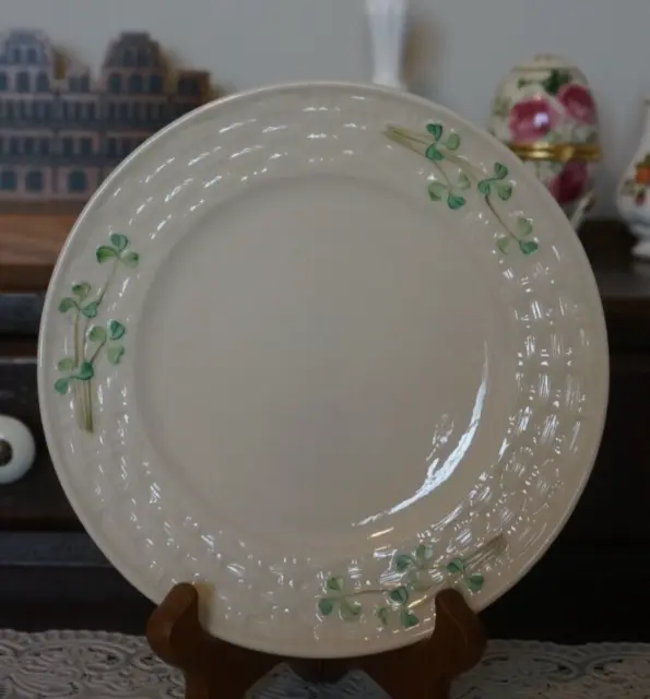 VINTAGE Belleek Shamrock Pattern Basket Weave Bread Plate, Ireland