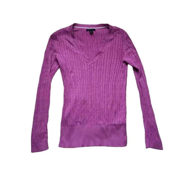 Tommy Hilfiger Magenta V-Neck Knit Jumper Size M/Medium / UK 10-12-14