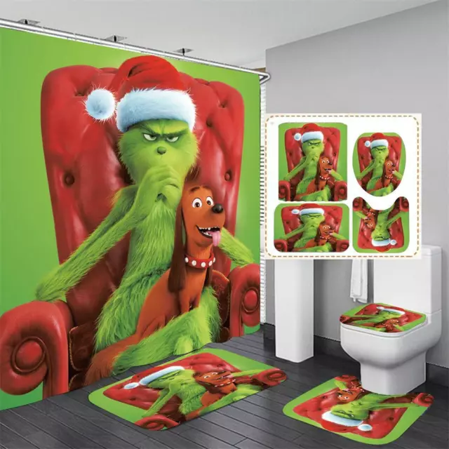 Funny Santa Claus Stole Christmas Shower Curtain Toilet Lid Cover Bathroom Rugs