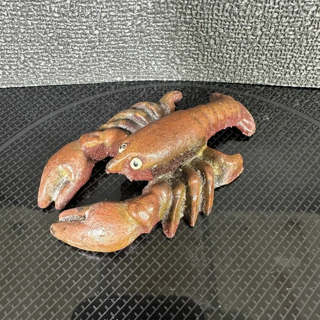 Miniature Cast Metal Lobster Figurine Red Paint Paperweight Vintage