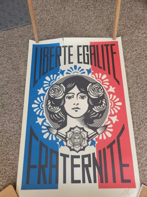 SIGNED - SHEPARD FAIREY poster LIBERTE EGALITE FRATERNITE obey giant