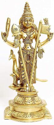 Brass Lord Kartikeya Ji | Swami Kartik with Peacock - Height 8.5" Inch