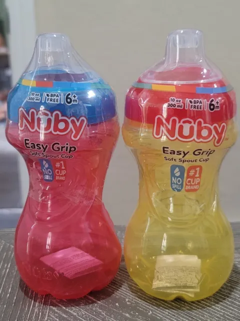 Nuby Easy Grip Sippy Cup, 6m+, 10 oz, 2 Ct Lot of 2 cups Red Yellow NEW
