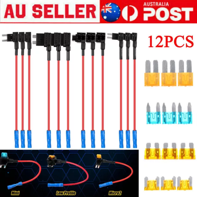 12PCS Add-a-Circuit Fuse Tap-Micro Auto Mini Blade Piggy Back Fuse Holder AU