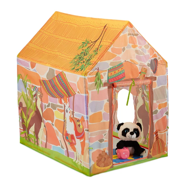 Tenda Per Bambini Relaxdays A Forma Di Capanna Indiana - Dimensioni 158x125x125 Cm, Con Tappetino Integrato, Beige E Legno