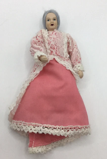 Dolls House Lady Wearing Pink/Lace Dress - 14.5 Cm