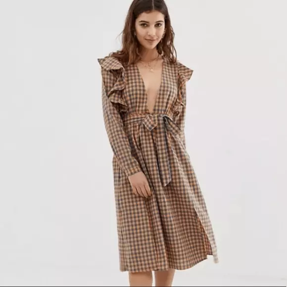 ASOS | GLAMOROUS | Gingham Print Ruffle Dress Size 8 NWOT