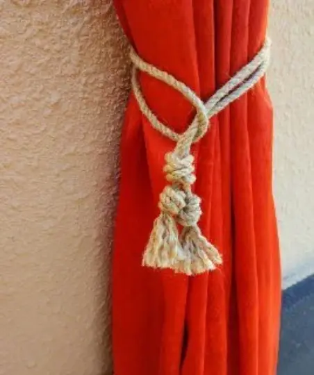 Handmade set of 2 Jute rope curtain tie backs tassel, Nautical Curtain Holdback