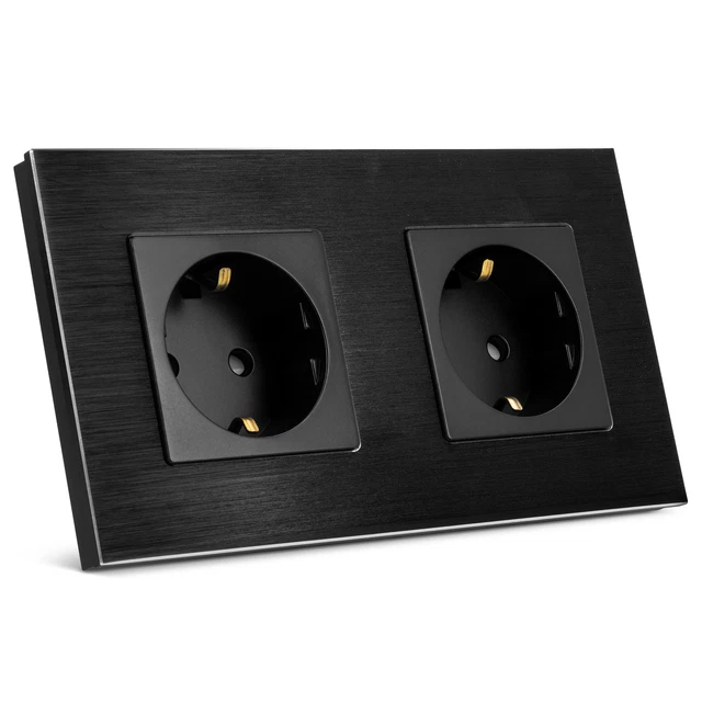 Prise de courant Schuko murale - Prise terre encastrable design cadre aluminium