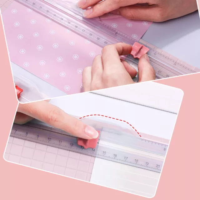 Paper Cutter Portable Compact DIY Bi Directional Blade HD Scale Light Pink ABS 2