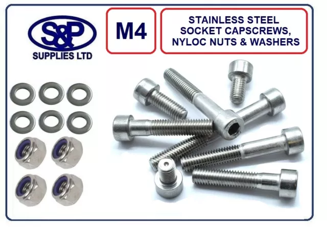 M4 / 4mm / 4MM ST/STEEL SOCKET CAP WITH STAINLESS NYLOC NUT AND WASHER