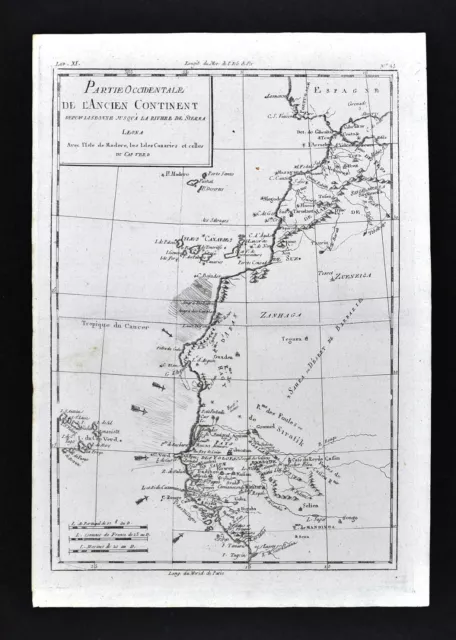 1780 Bonne Map West Africa Sierra Leona Cape Verde Gambia Senegal Morocco Sahara