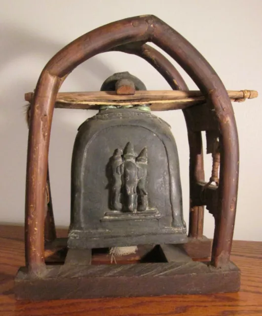 Antique KAREN HILL TRIBE (Thailand) ELEPHANT BELL on WOODEN STAND Sounds Great!