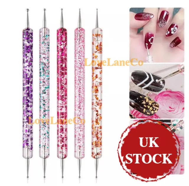 5 PCs Nail Art UV Gel Polish Dotting Pens Manicure Set 2 Ways Marbleizing Tool