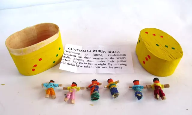 Vintage Collectible Guatemala Trouble Worry Dolls Handmade Lot Of 6