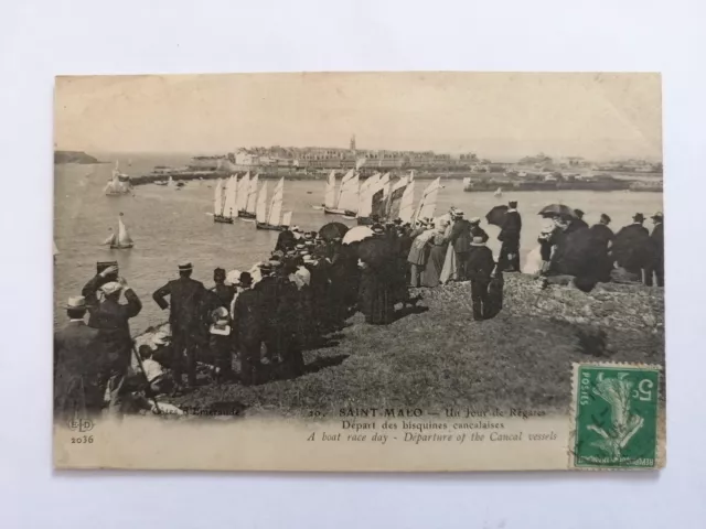 cpa 35 - SAINT MALO Régate Départ des BISQUINES CANCALAISES Bateaux de Pêche