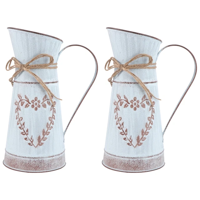 Metal Flower Vase Shabby Chic Pitcher Vase Vintage Galvanized Can Jug Vases