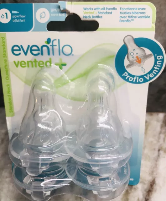 Evenflo  Vented + 4 Vented Nipples 0m+ Slow Flow.  Proflo Venting.
